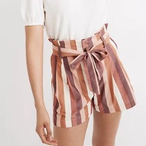 Madewell Paperbag Shorts Rainbow Stripe Brown Size 2 Linen Summer Casual